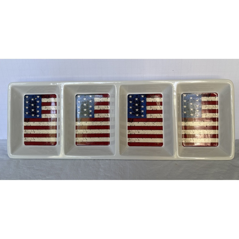 Vintage Warren Kimble Colonial American Flag Divided Serving Platter Sakura Tray